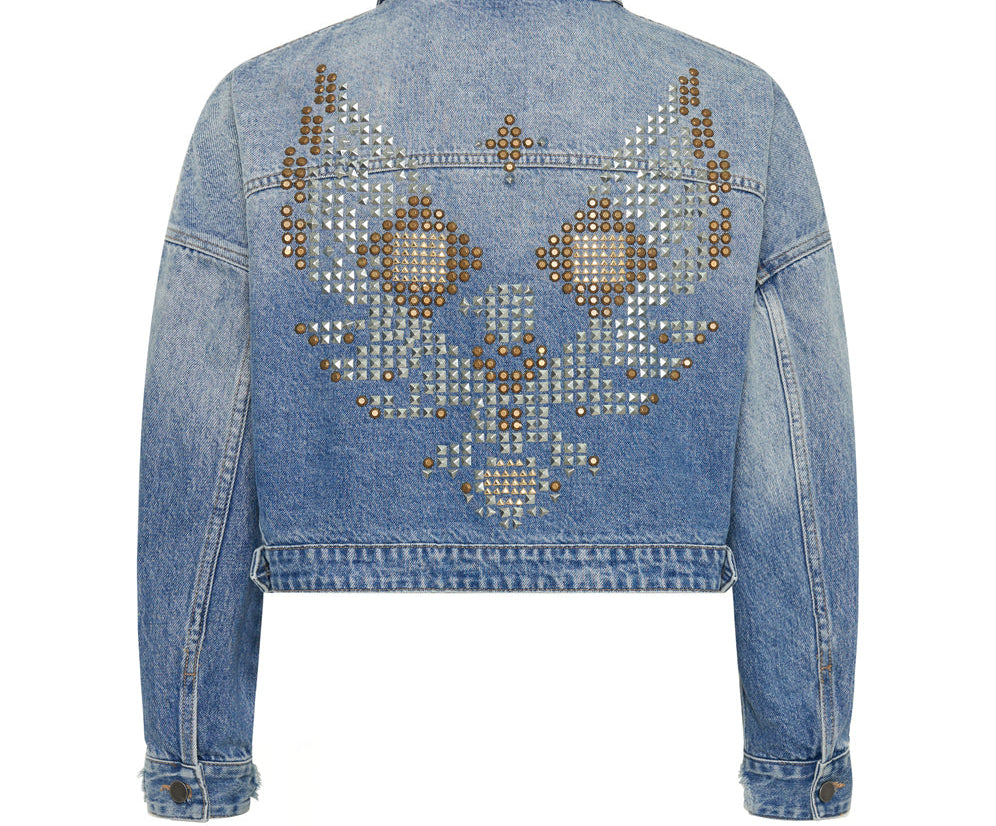 EAGLE STUDDED CROPPED DENIM JACKET