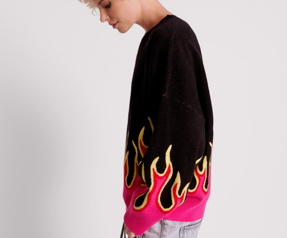 On Fire Intarsia Sweater - Black