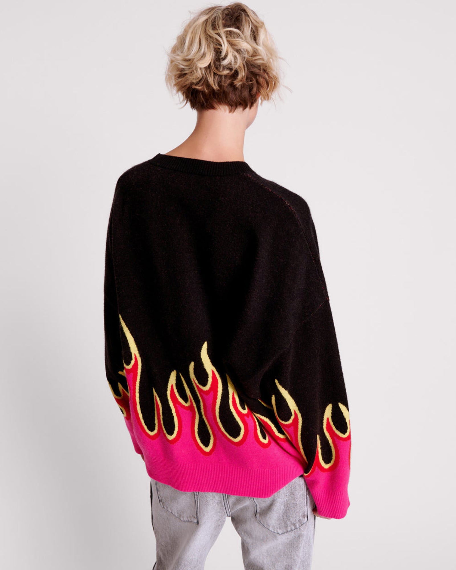 On Fire Intarsia Sweater - Black | One Teaspoon