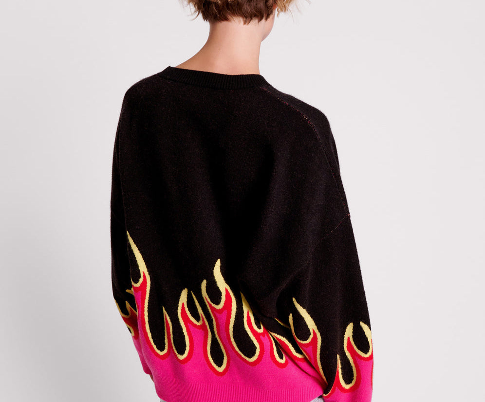 On Fire Intarsia Sweater - Black