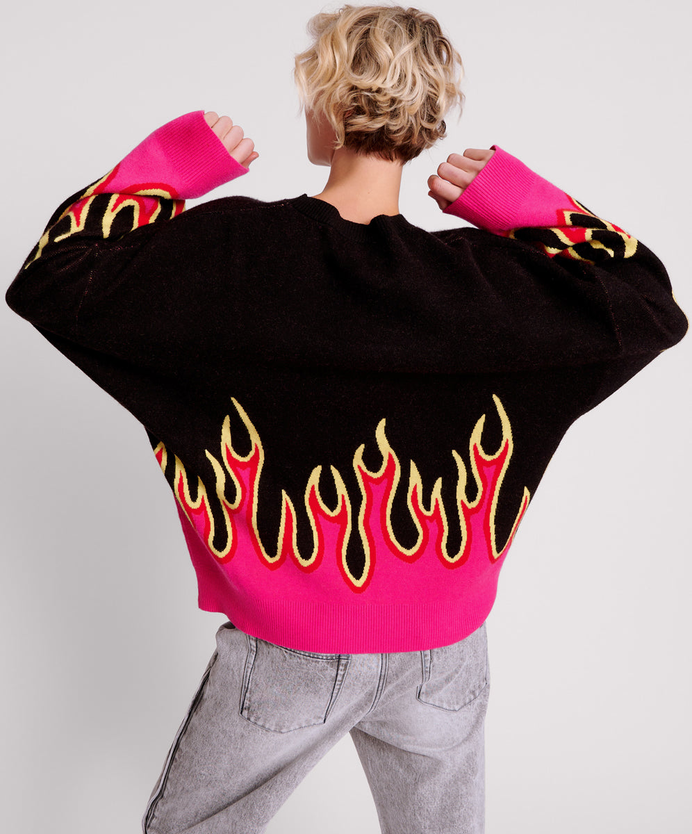 On Fire Intarsia Sweater - Black | One Teaspoon