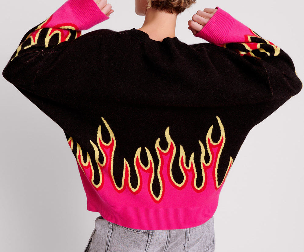 On Fire Intarsia Sweater - Black