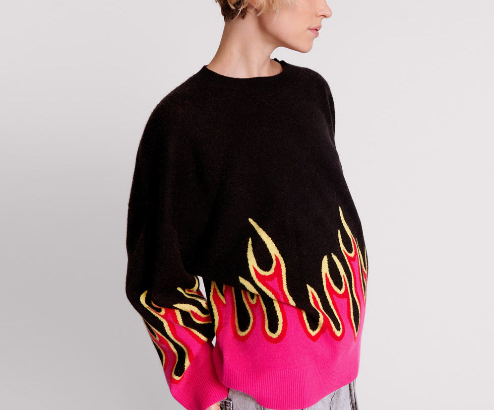 On Fire Intarsia Sweater - Black