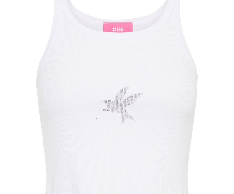 CROPPED BOWER BIRD RIBBED TANK TOP WHITE