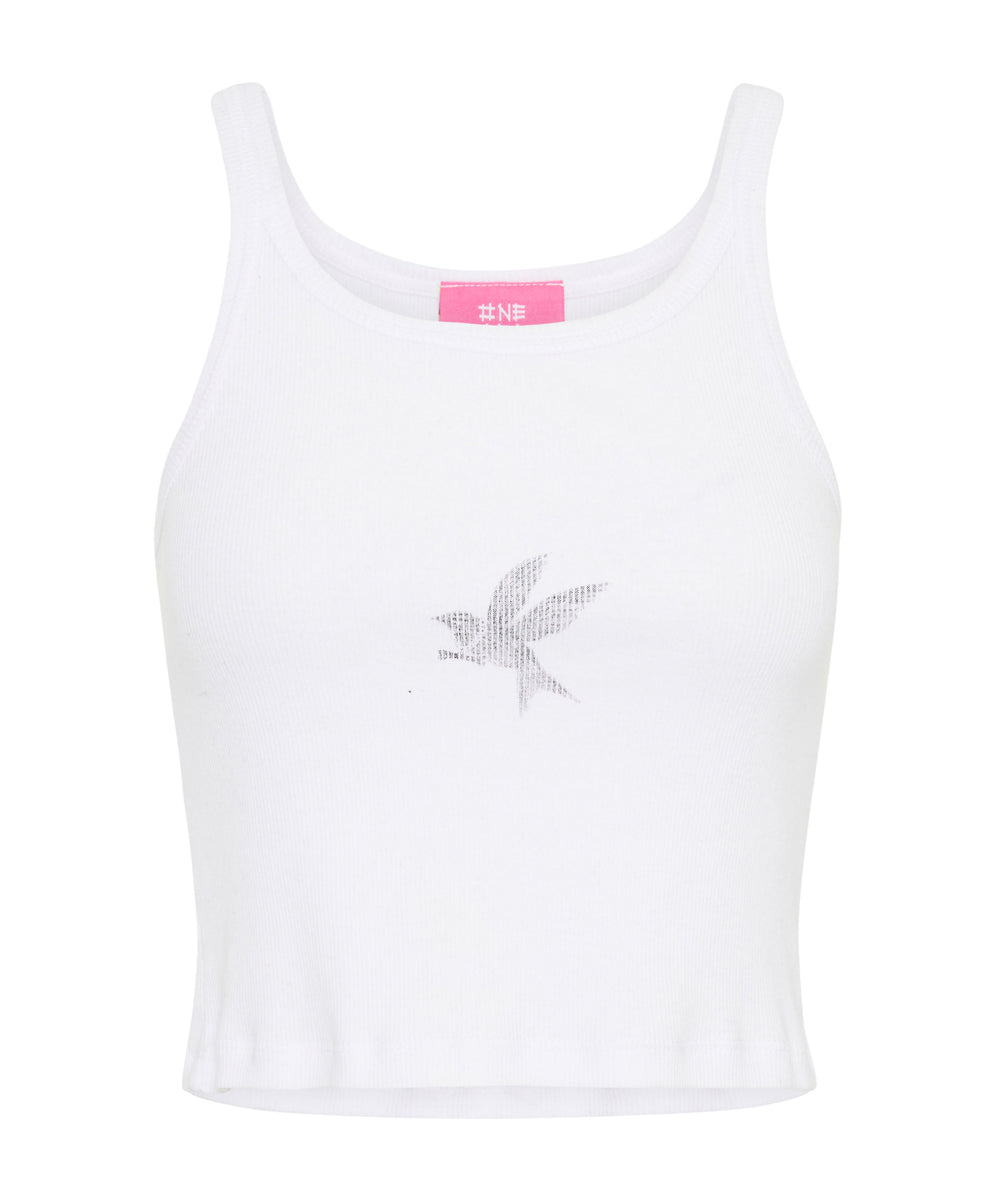 Products CROPPED BOWER BIRD RIBBED TANK TOP WHITE