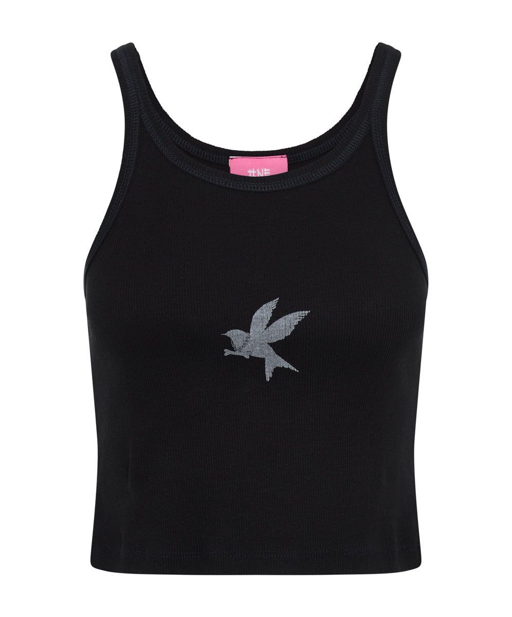 Products CROPPED BOWER BIRD RIBBED TANK TOP BLACK