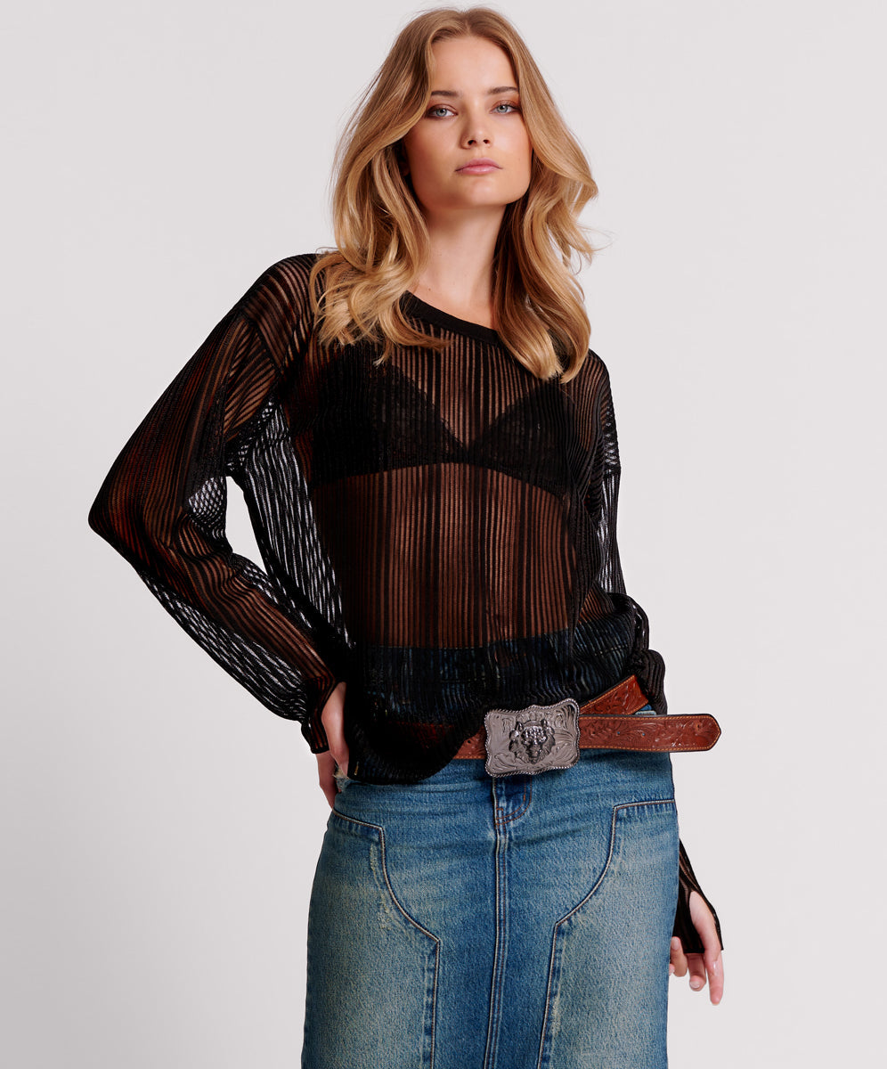 Products BLACK LADDER STRIPE SHEER KNIT SWEATER