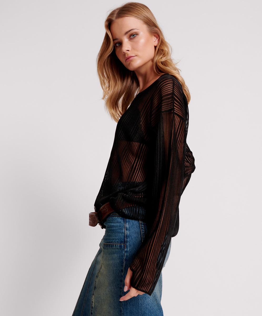 Products BLACK LADDER STRIPE SHEER KNIT SWEATER