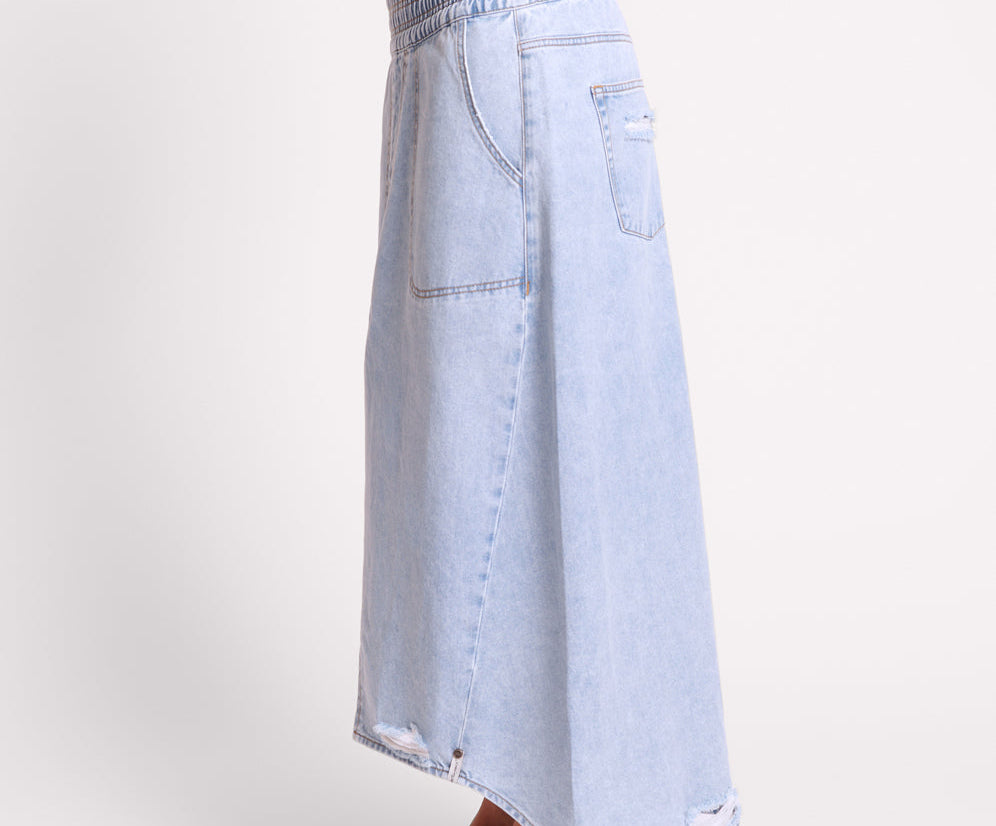 Blue Latte Shabby Long Length Denim Skirt | One Teaspoon