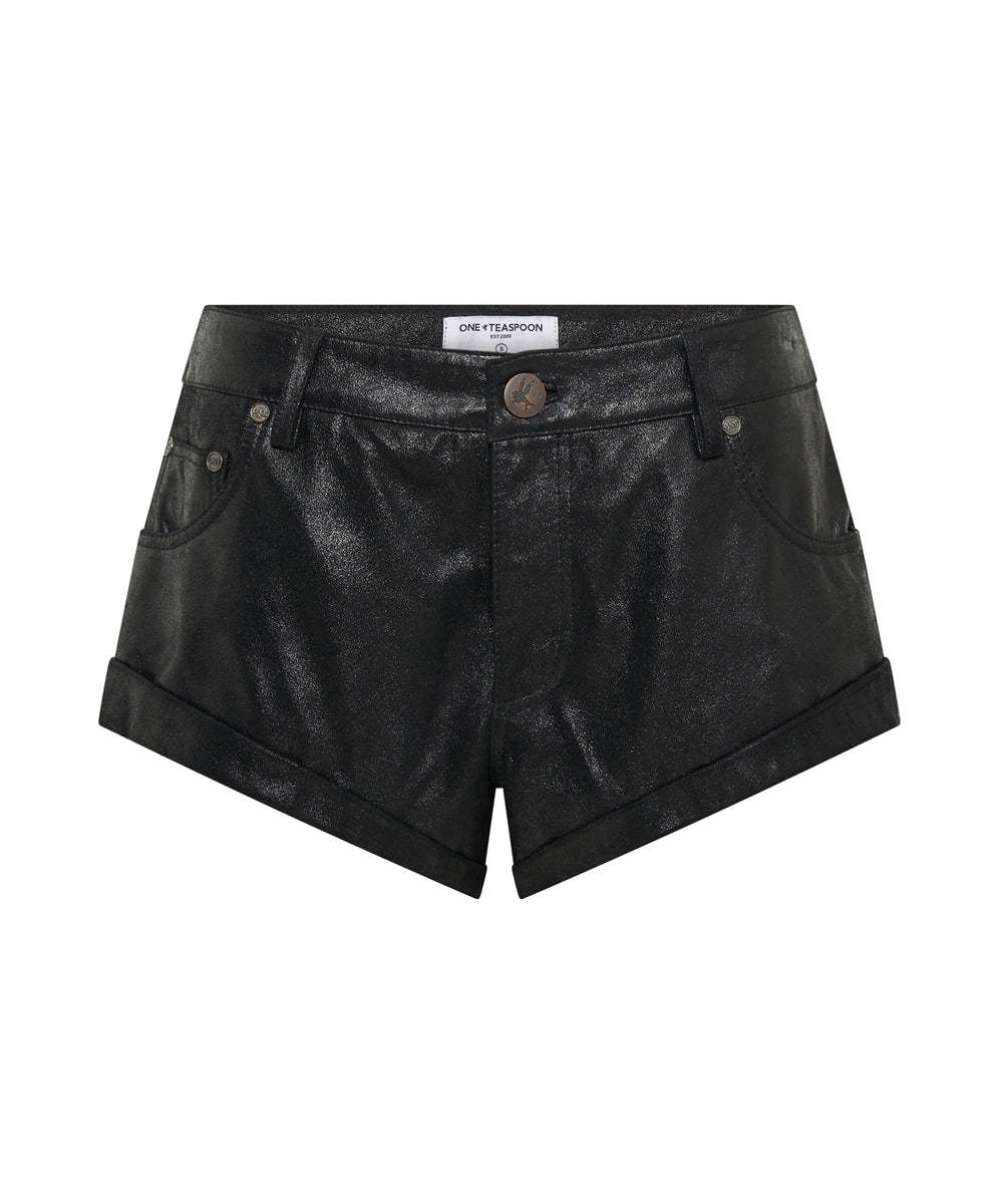 Products COATED BLACK LEATHER BANDITS SHORTS
