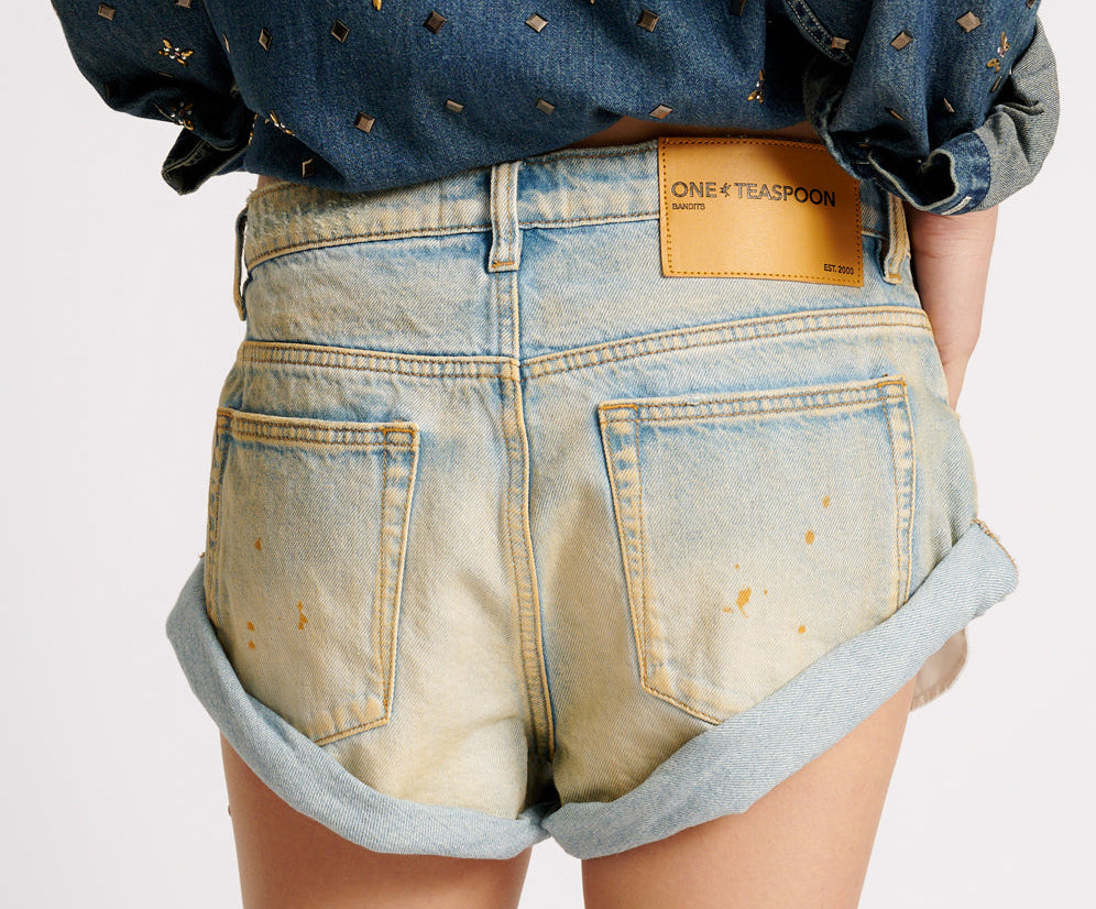Bandits Low Waist Denim Shorts - Dirty Kansas Blue