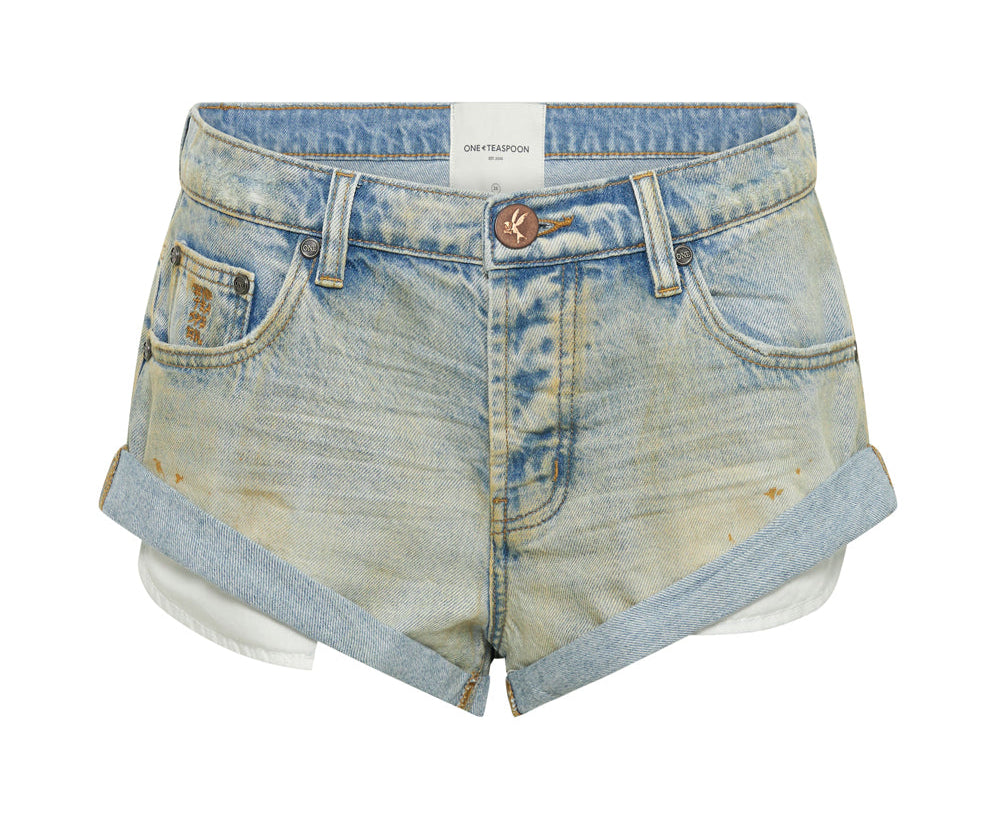 Bandits Low Waist Denim Shorts - Dirty Kansas Blue