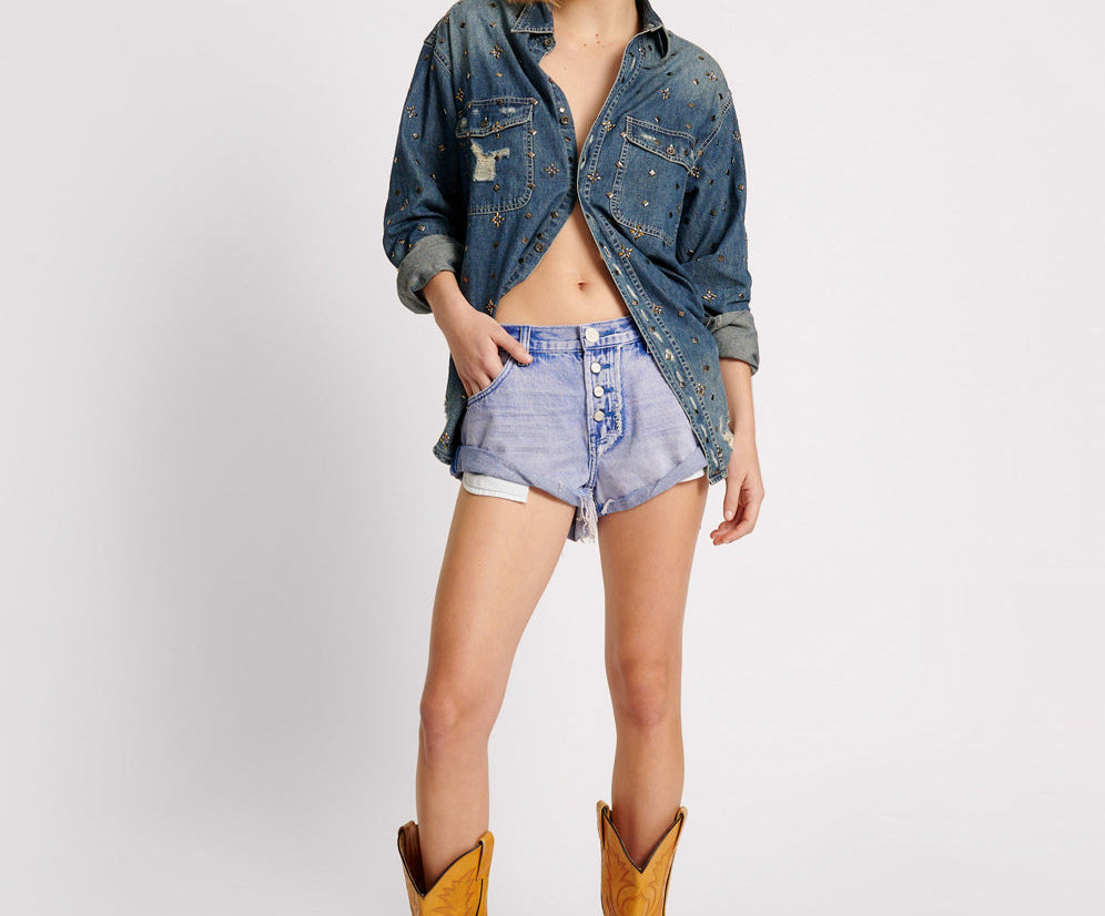 CUPID BLUE BANDITS LOW WAIST DENIM SHORTS