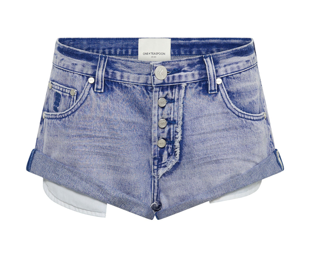 CUPID BLUE BANDITS LOW WAIST DENIM SHORTS