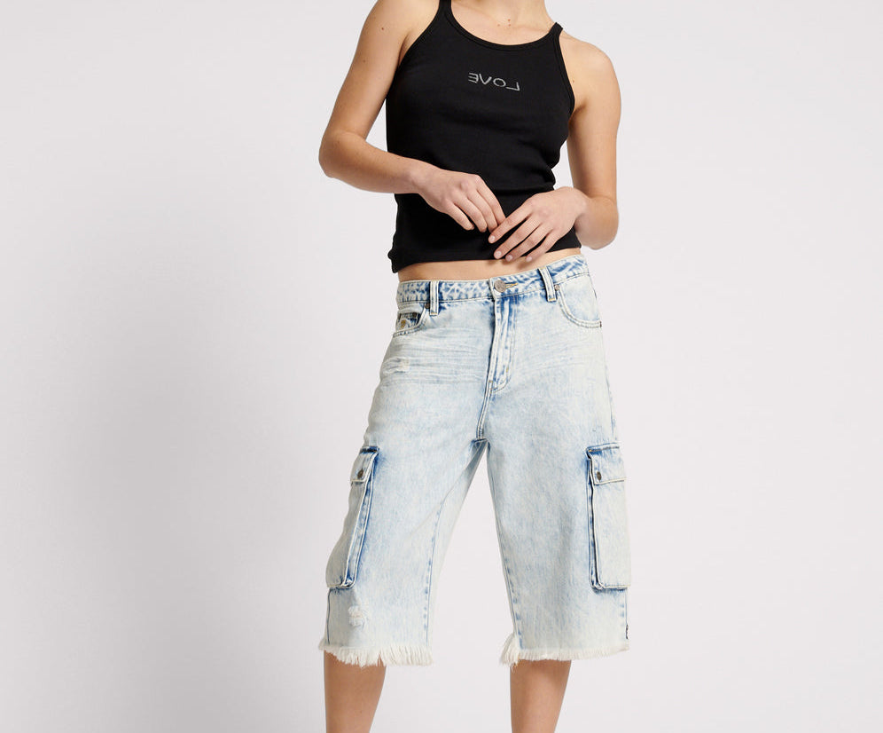 Skater Girl Low Waist Super Long Leg Shorts - Depeche Blue