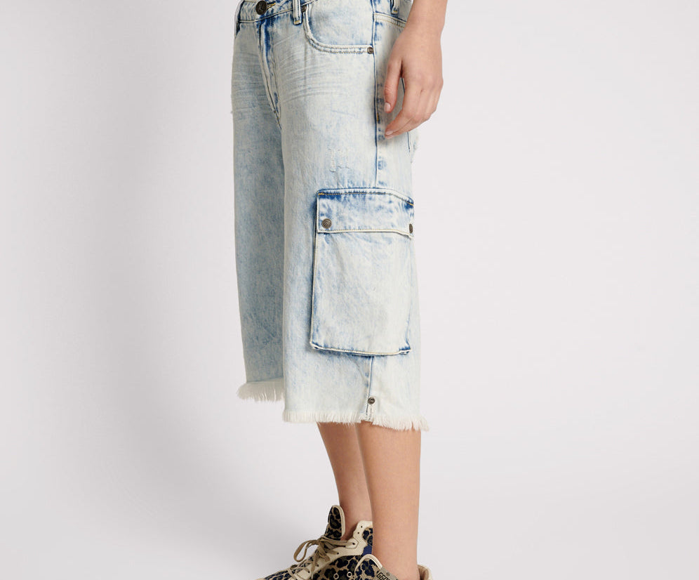 Skater Girl Low Waist Super Long Leg Shorts - Depeche Blue
