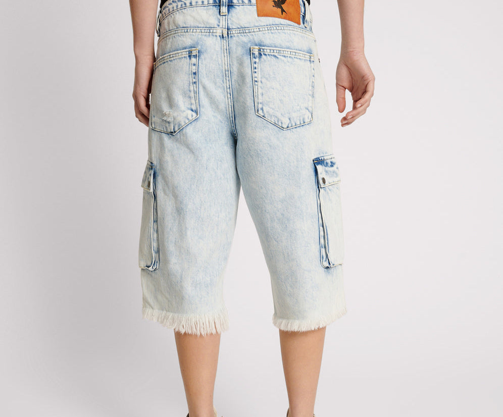 Skater Girl Low Waist Super Long Leg Shorts - Depeche Blue