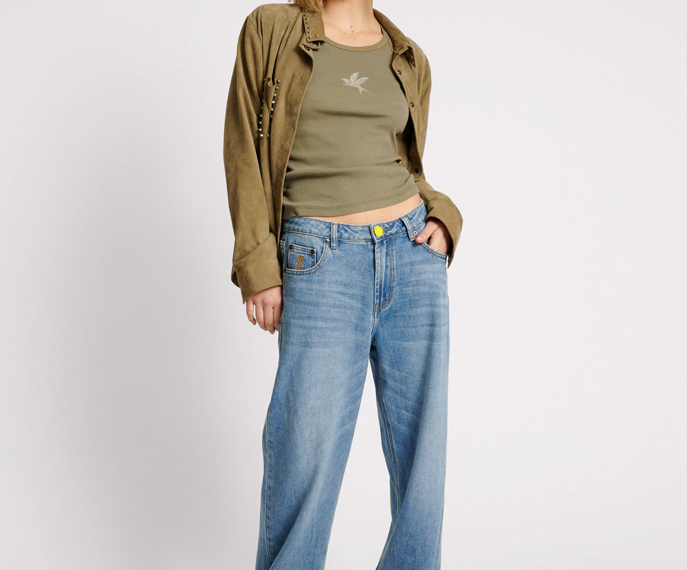 BLUE RAPTURE JACKSON MID WAIST WIDE LEG DENIM JEANS