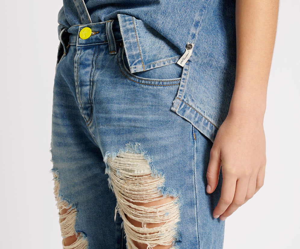 Stevies High Waist Long Length Boyfriend Denim Shorts - Blue Rapture