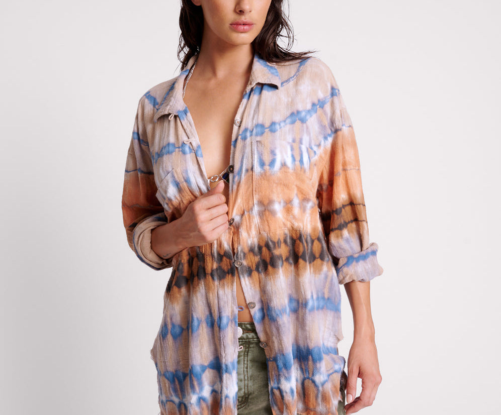 MIRAGE HAND TIE DYED MUSLIN LONG LINE SHIRT