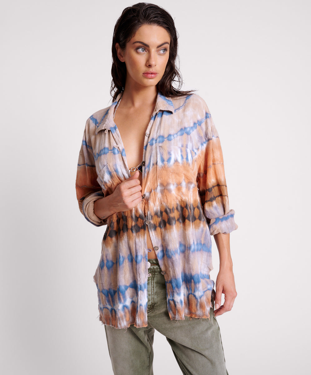 Last Stock MIRAGE HAND TIE DYED MUSLIN LONG LINE SHIRT