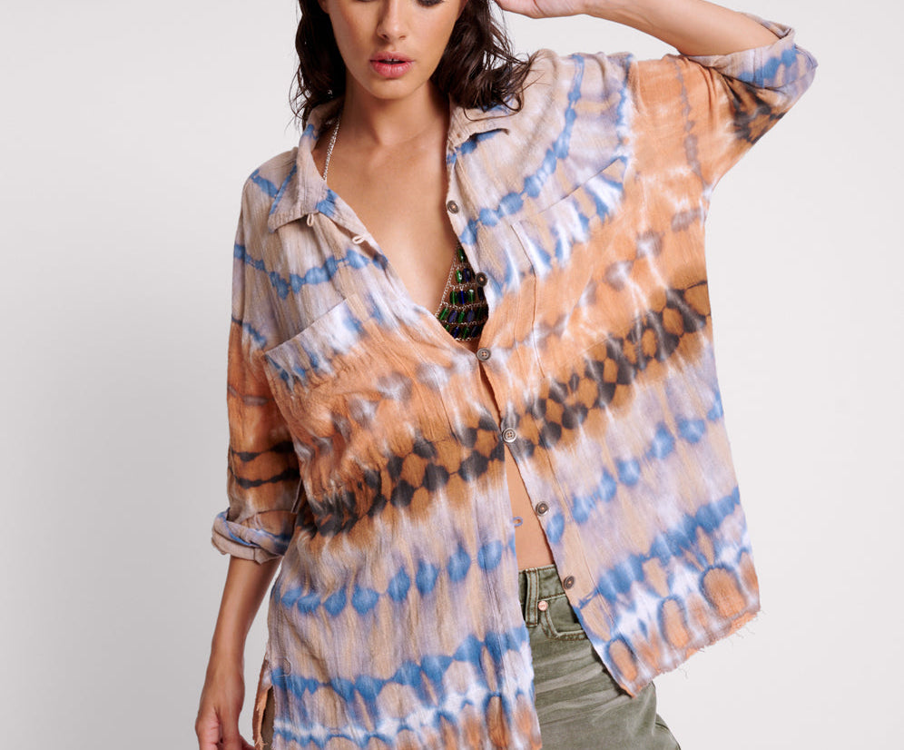 MIRAGE HAND TIE DYED MUSLIN LONG LINE SHIRT