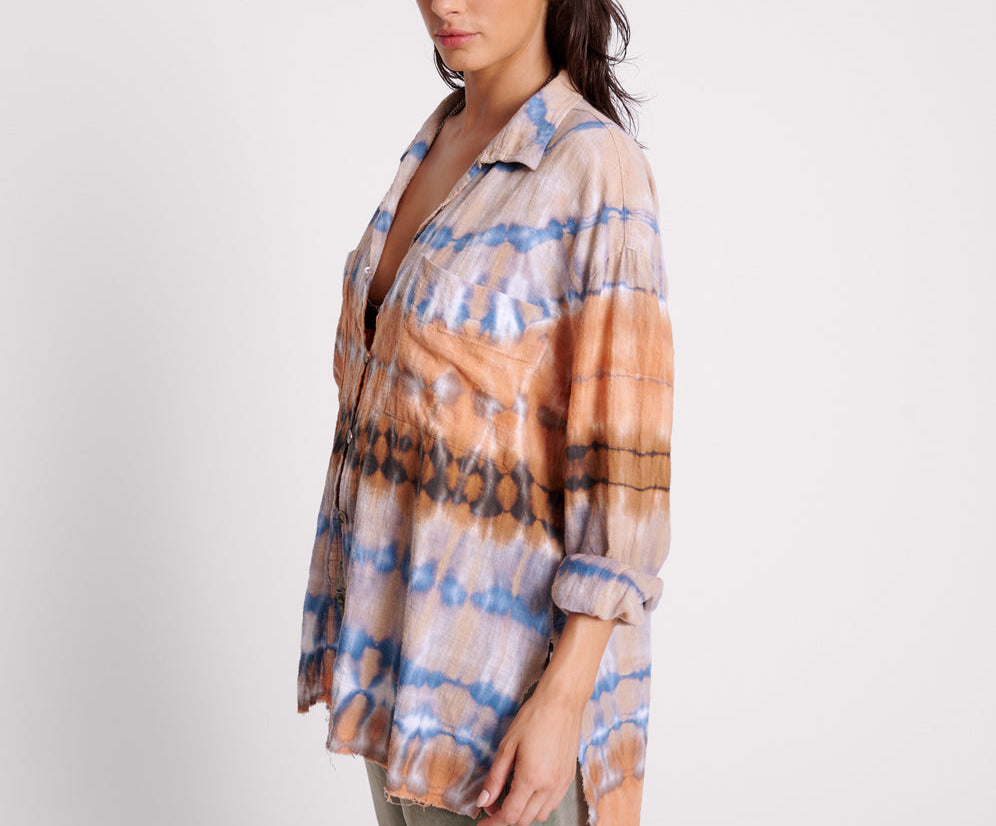 MIRAGE HAND TIE DYED MUSLIN LONG LINE SHIRT