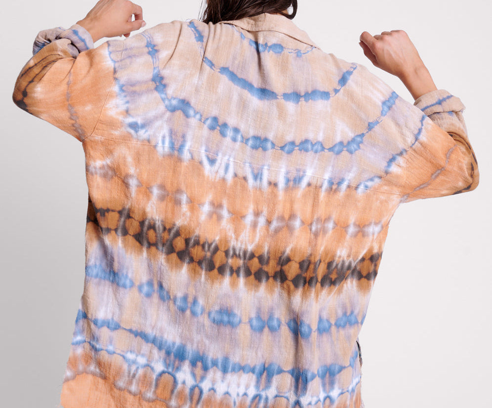 MIRAGE HAND TIE DYED MUSLIN LONG LINE SHIRT