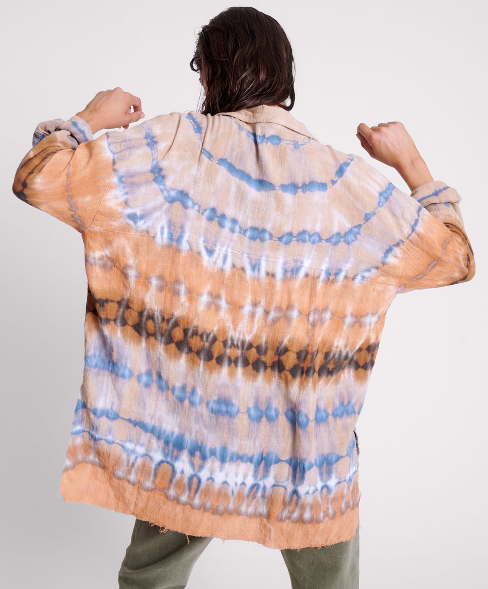 Last Stock MIRAGE HAND TIE DYED MUSLIN LONG LINE SHIRT