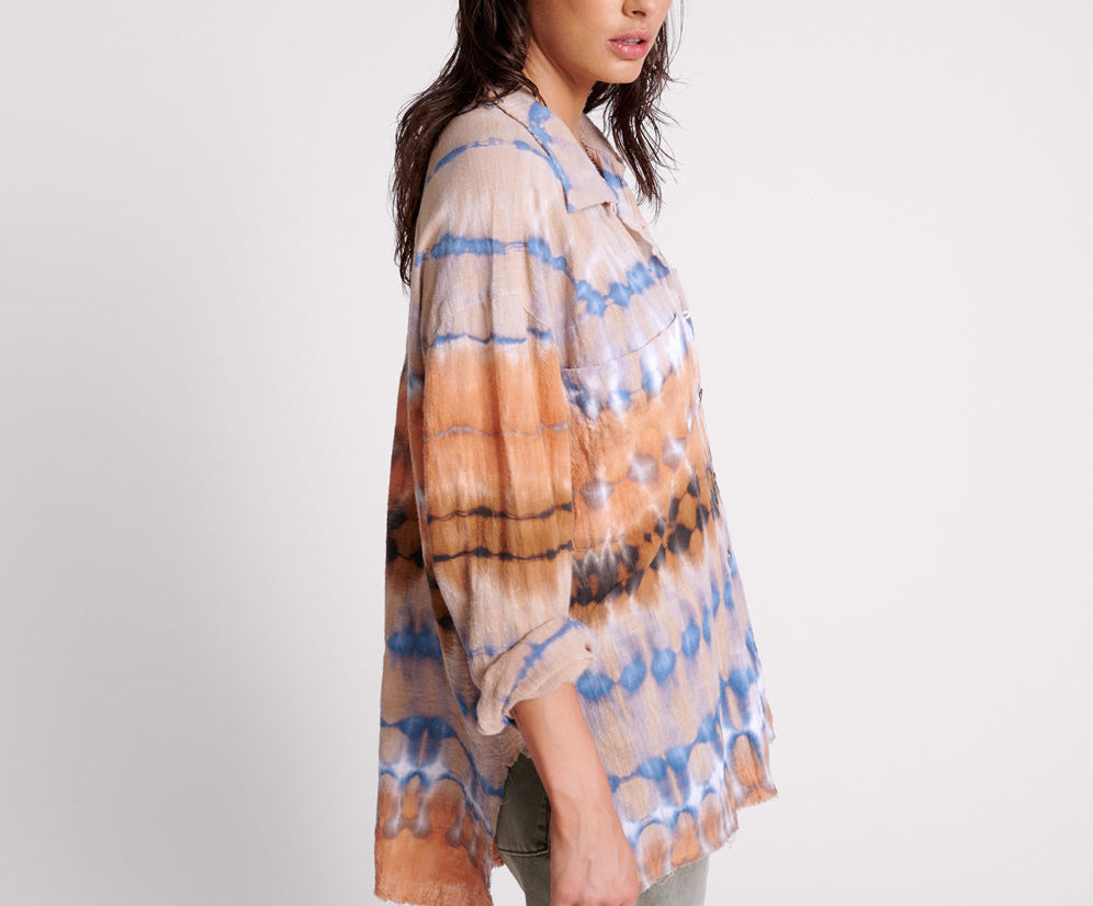 MIRAGE HAND TIE DYED MUSLIN LONG LINE SHIRT