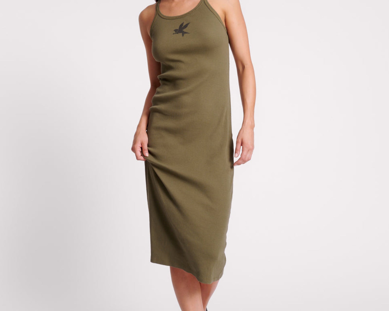 One Teaspoon Ribbed Singlet Midi Dress - Khaki
