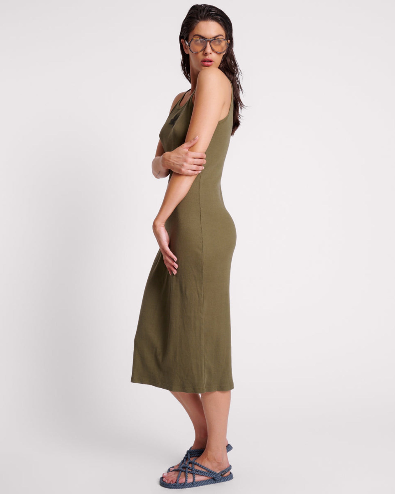 One Teaspoon Ribbed Singlet Midi Dress - Khaki | One Teaspoon