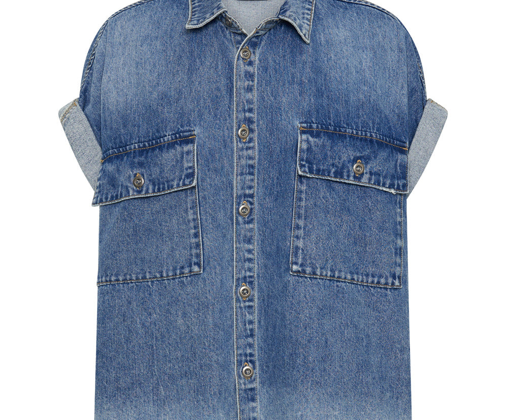 BLUE RAPTURE CUT OFF DENIM SHIRT