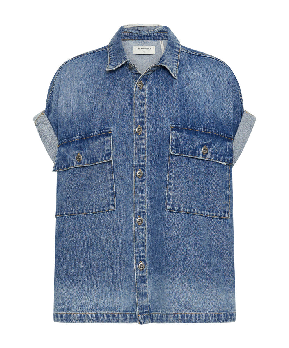Products BLUE RAPTURE CUT OFF DENIM SHIRT