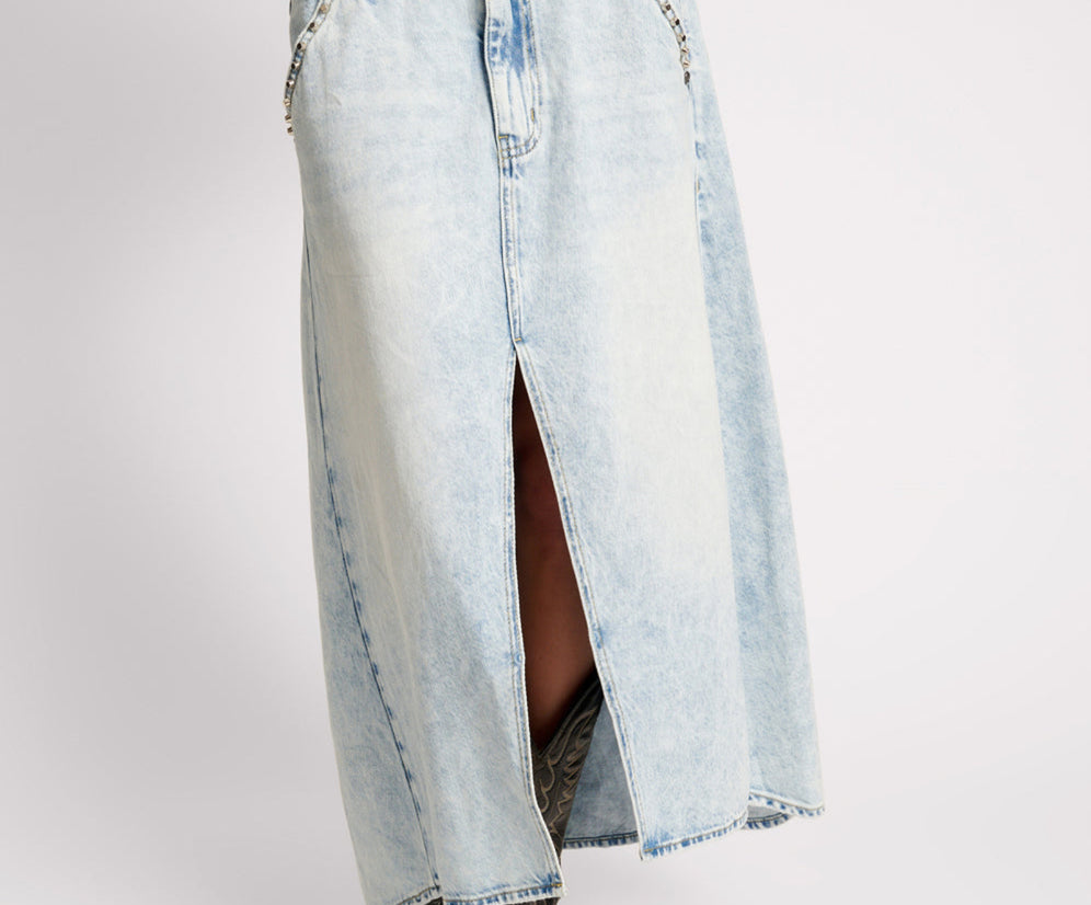 Mrs Carter Low Waist Long Denim Skirt - Depeche Blue | One Teaspoon