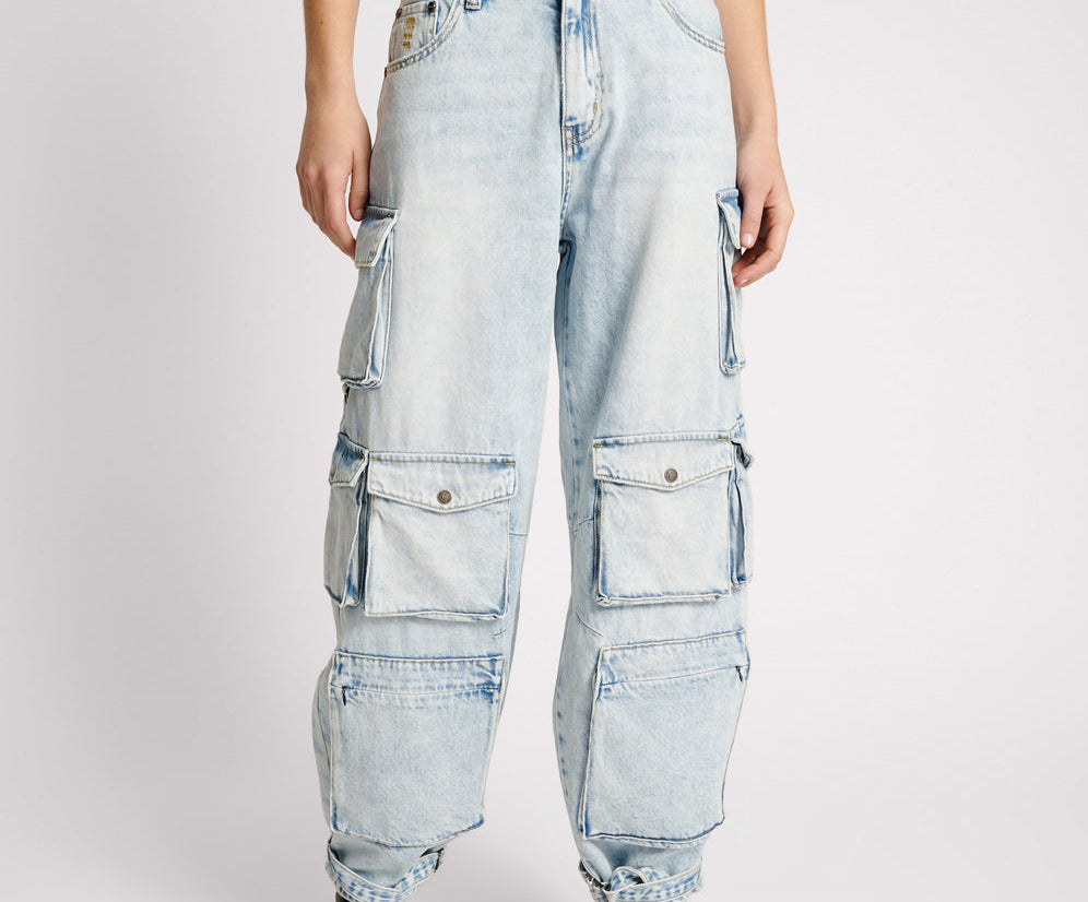 Epic Cargo High Waist Denim Jeans - Depeche Blue