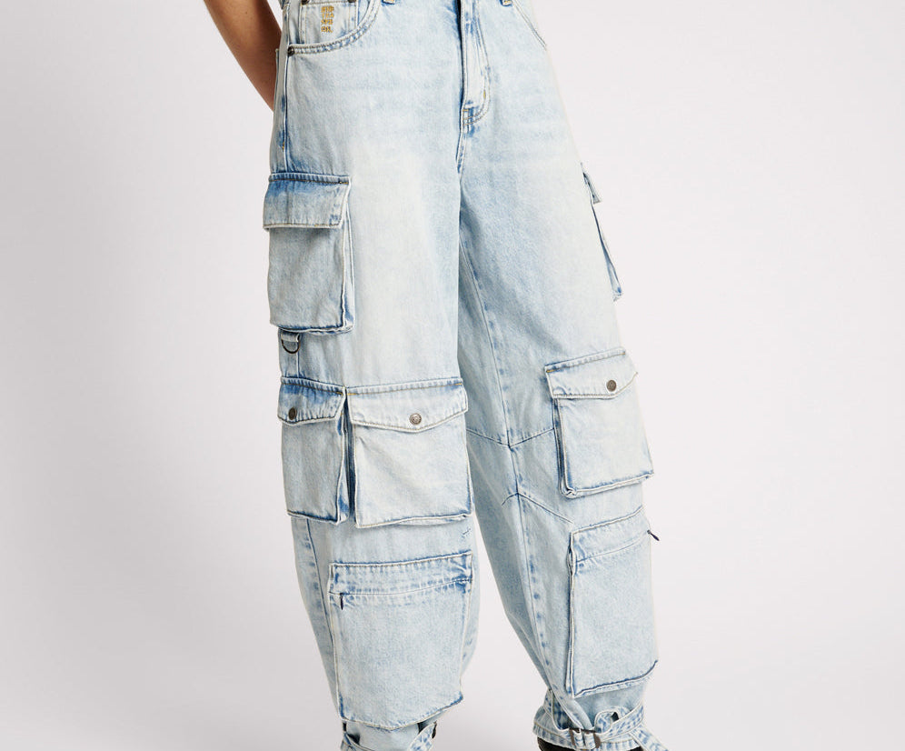 Epic Cargo High Waist Denim Jeans - Depeche Blue
