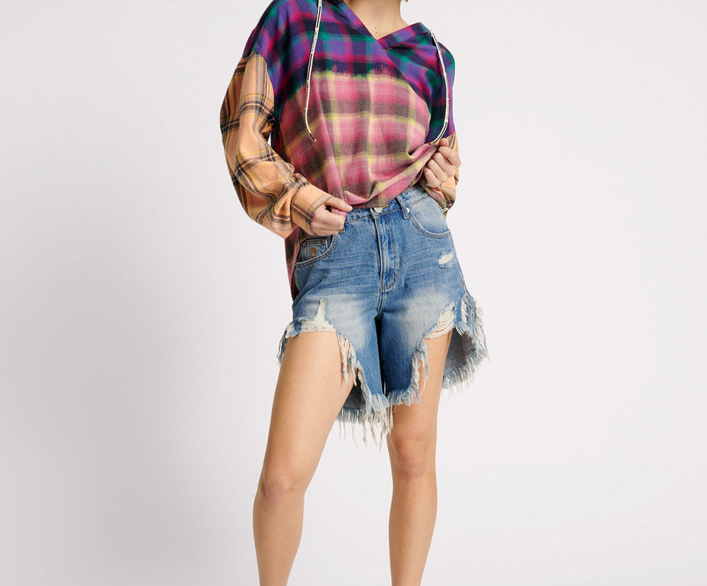 Frankies Low Waist Long Length Denim Shorts - Pacifica