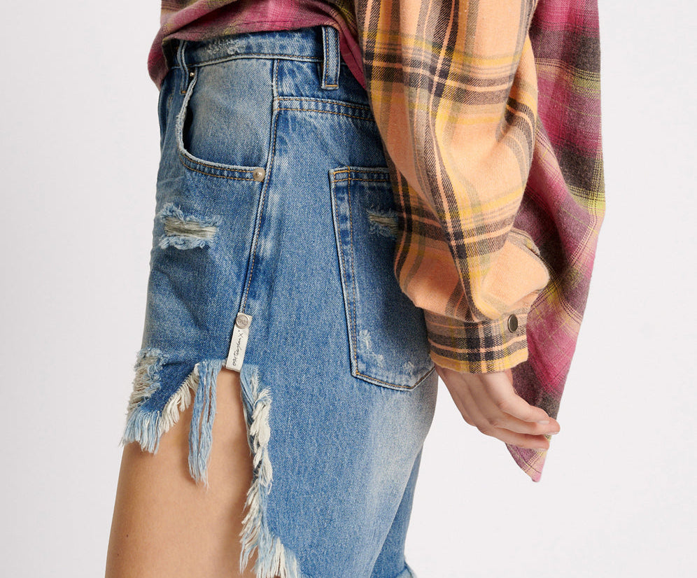 Frankies Low Waist Long Length Denim Shorts - Pacifica