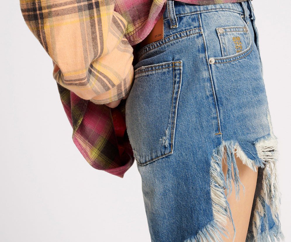 Frankies Low Waist Long Length Denim Shorts - Pacifica