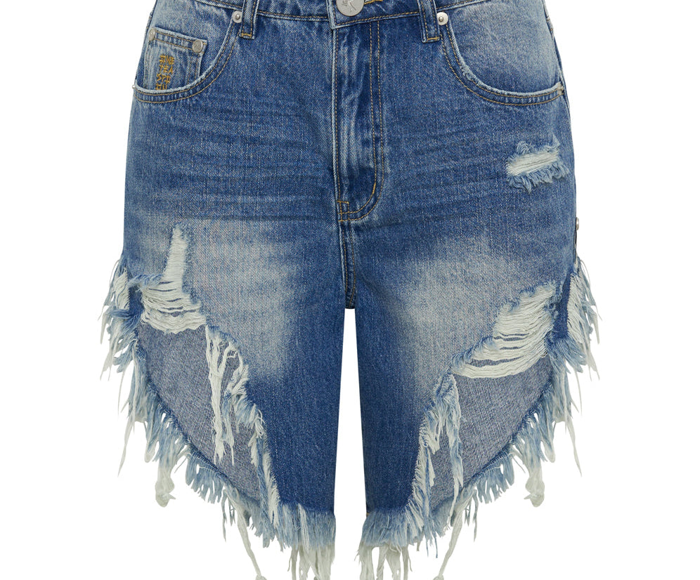 Frankies Low Waist Long Length Denim Shorts - Pacifica