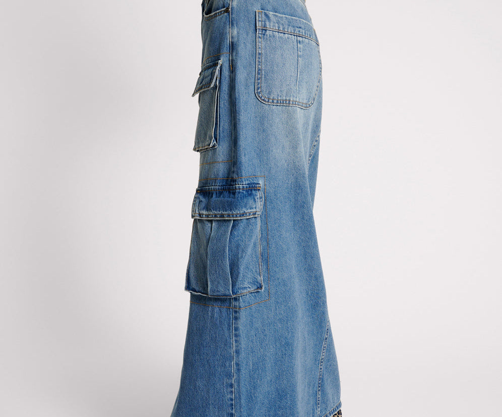 90S Cargo Pocket Column Denim Skirt - Pacifica