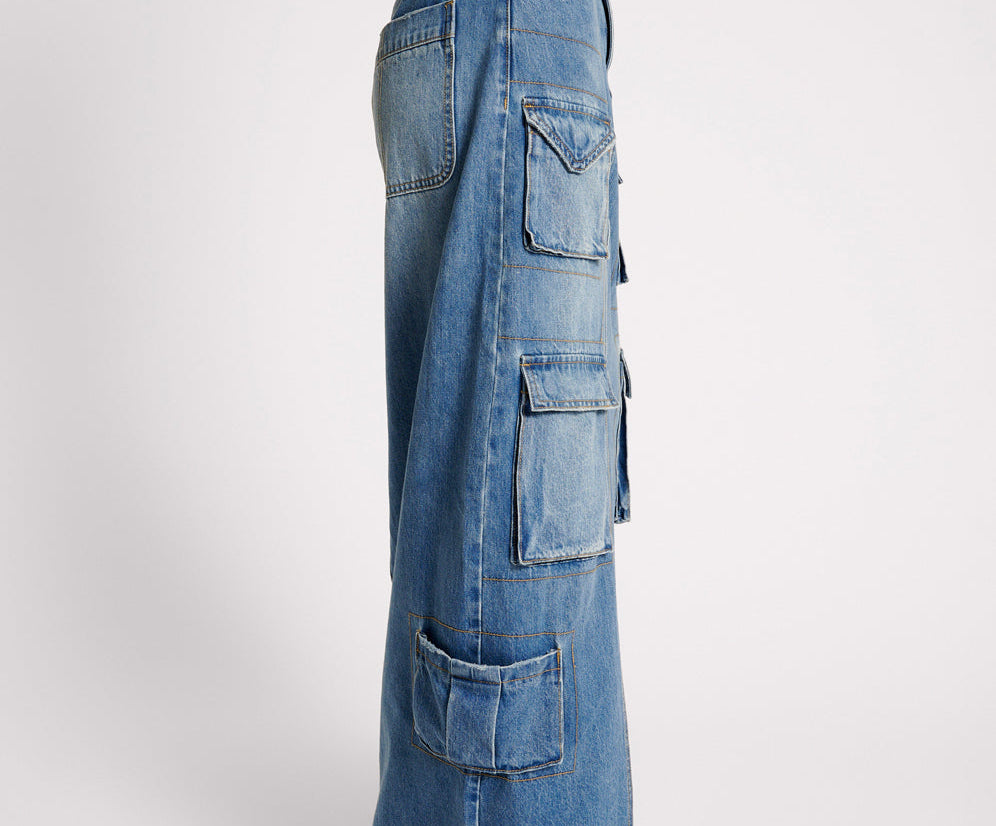 90S Cargo Pocket Column Denim Skirt - Pacifica