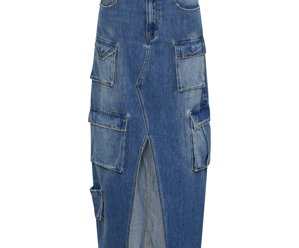 90S Cargo Pocket Column Denim Skirt - Pacifica