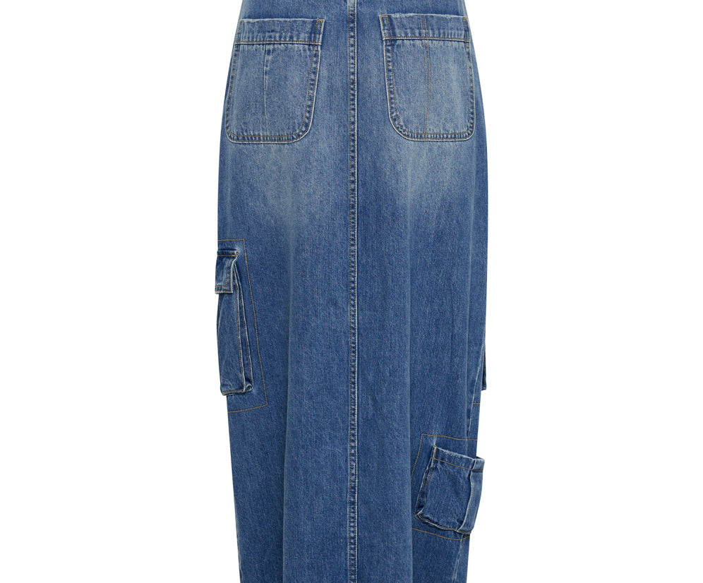 90S Cargo Pocket Column Denim Skirt - Pacifica
