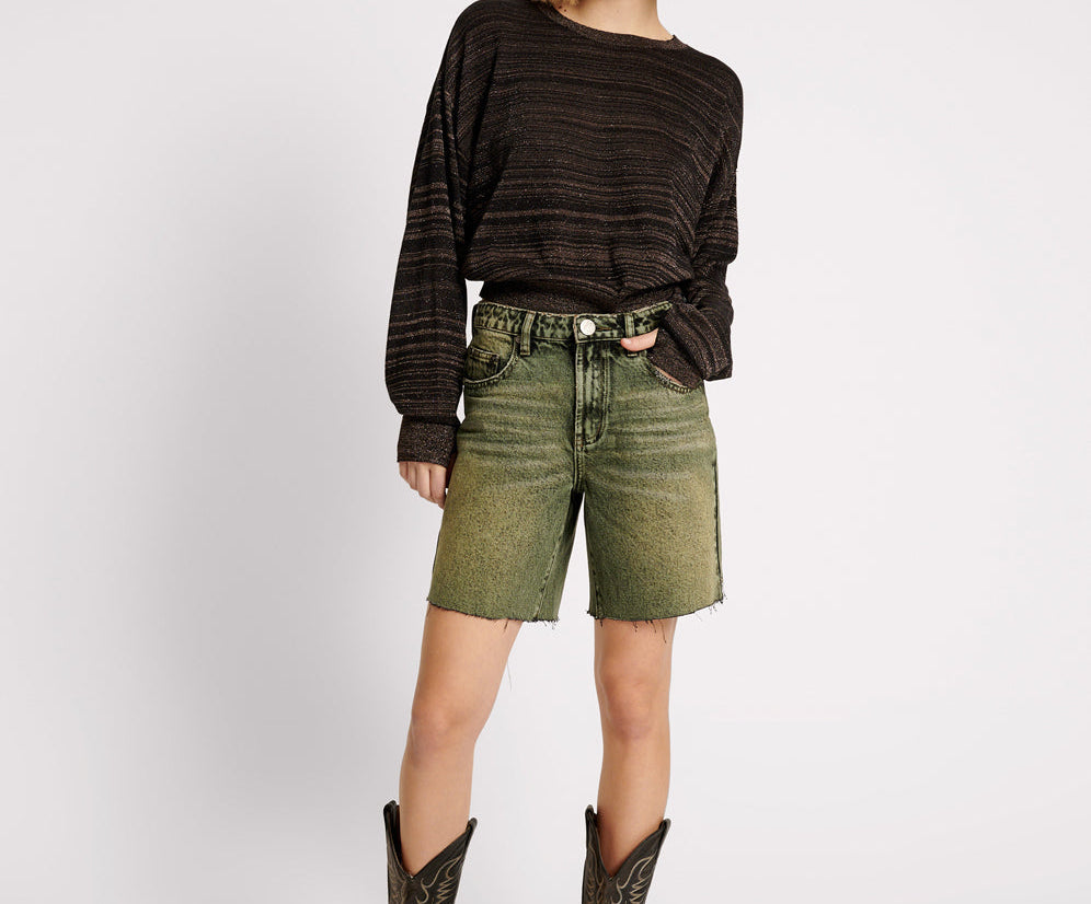 BLACK KHAKI JACKSON MID WAIST WIDE LEG SHORTS