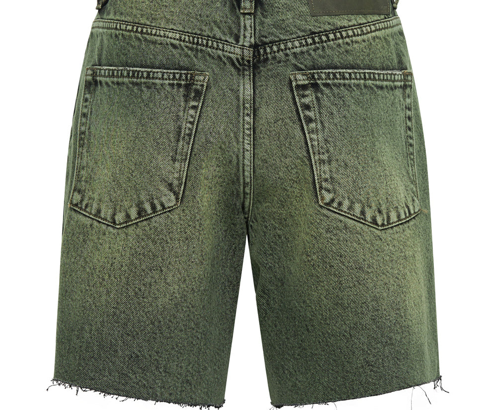 BLACK KHAKI JACKSON MID WAIST WIDE LEG SHORTS