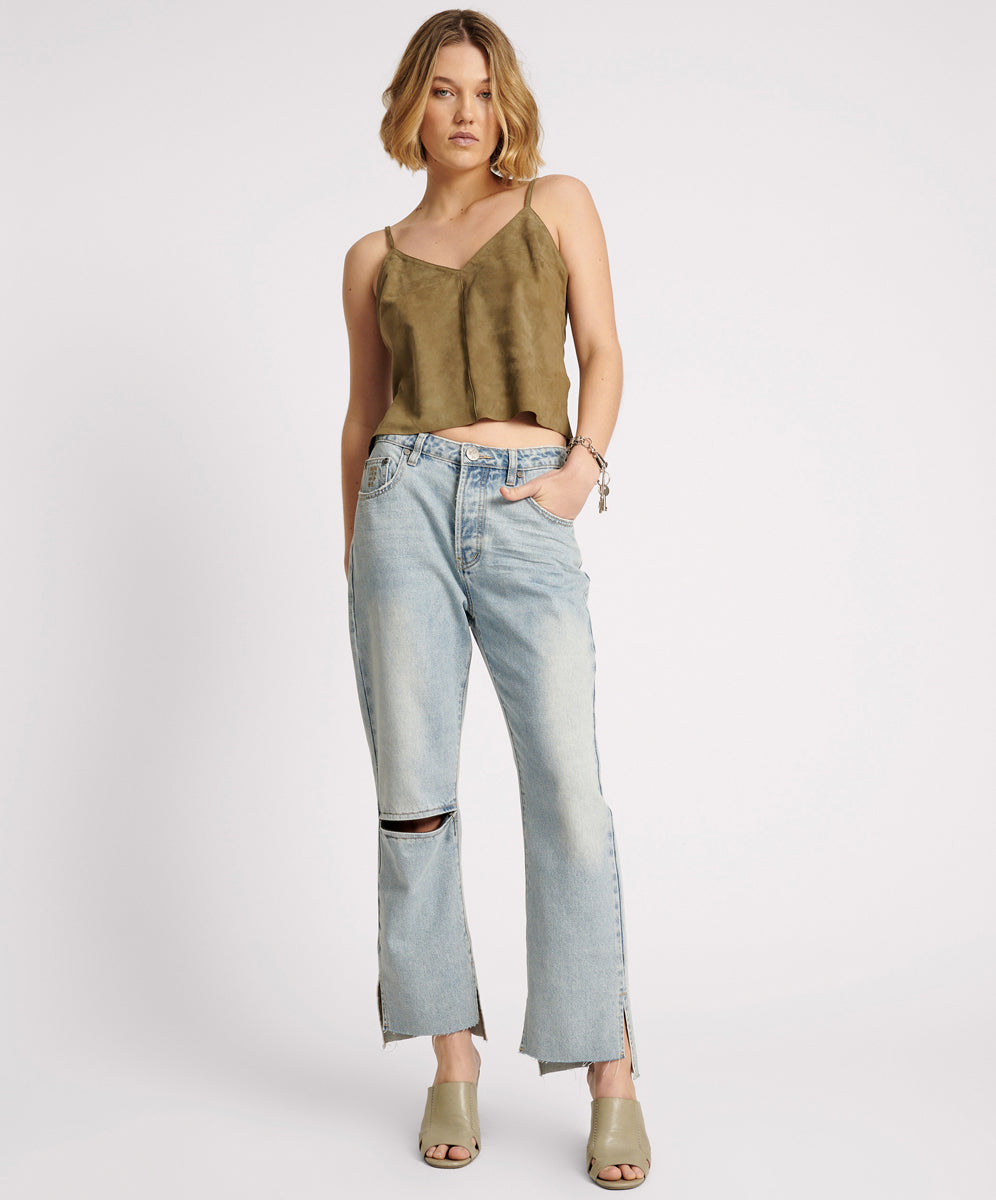 Women's Denim Jeans Hooligans Low Waist Relaxed Straight Leg Denim Jeans - Fleetwood