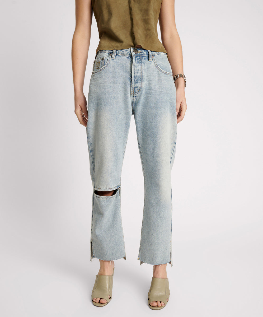 Women's Denim Jeans Hooligans Low Waist Relaxed Straight Leg Denim Jeans - Fleetwood