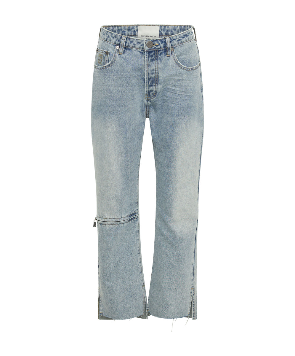 Women's Denim Jeans Hooligans Low Waist Relaxed Straight Leg Denim Jeans - Fleetwood